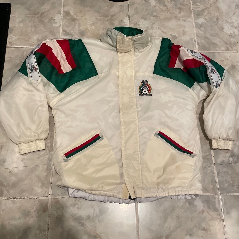Vintage 1990’s Mexico Soccer Seleccion Mexicana Puffer Embroidered Jacket-SZ-L - Picture 1 of 14